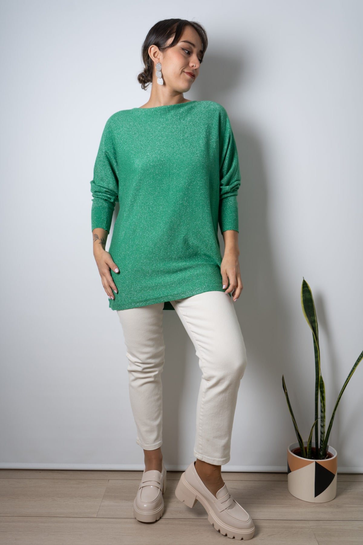 Sweater brillante Flora - Verde