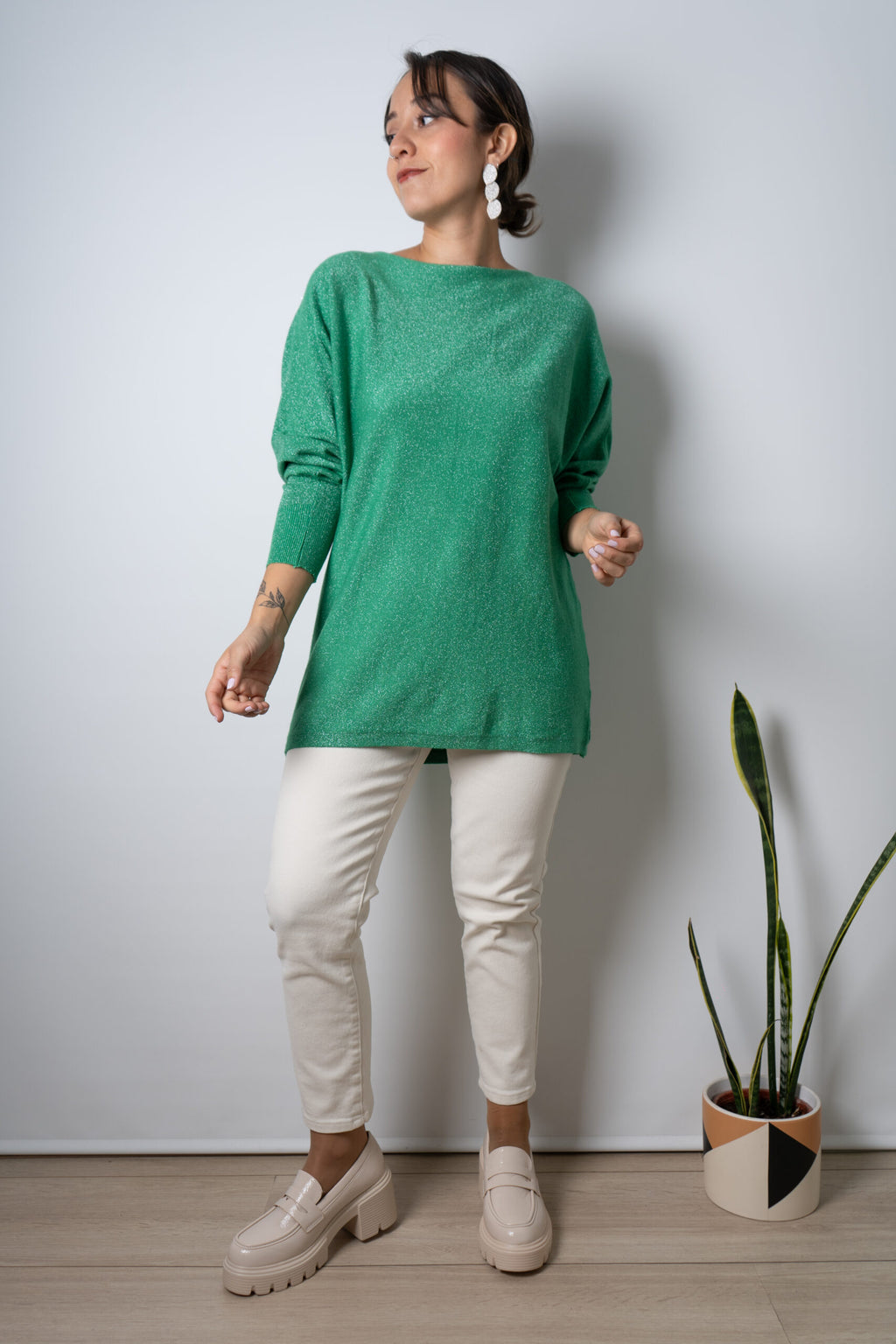 Sweater brillante Flora - Verde