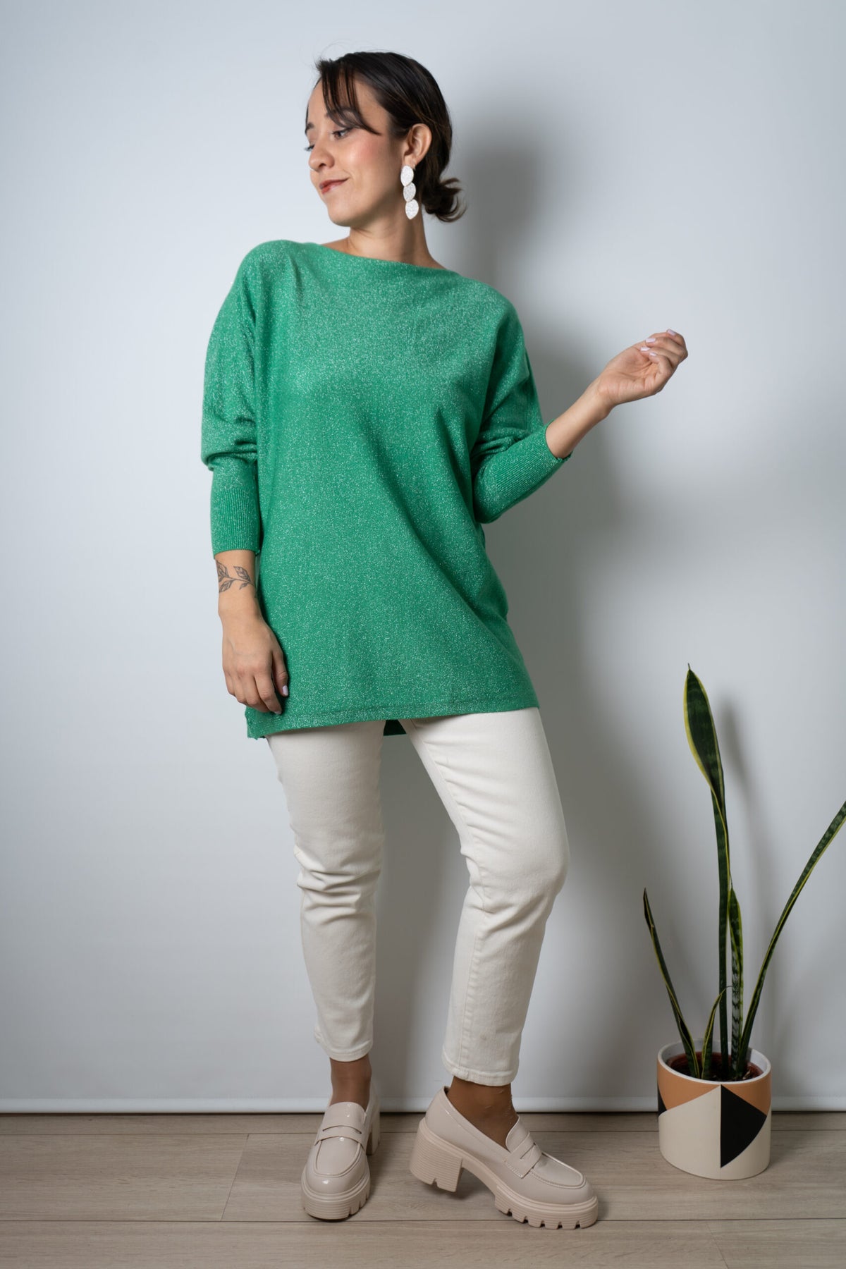 Sweater brillante Flora - Verde
