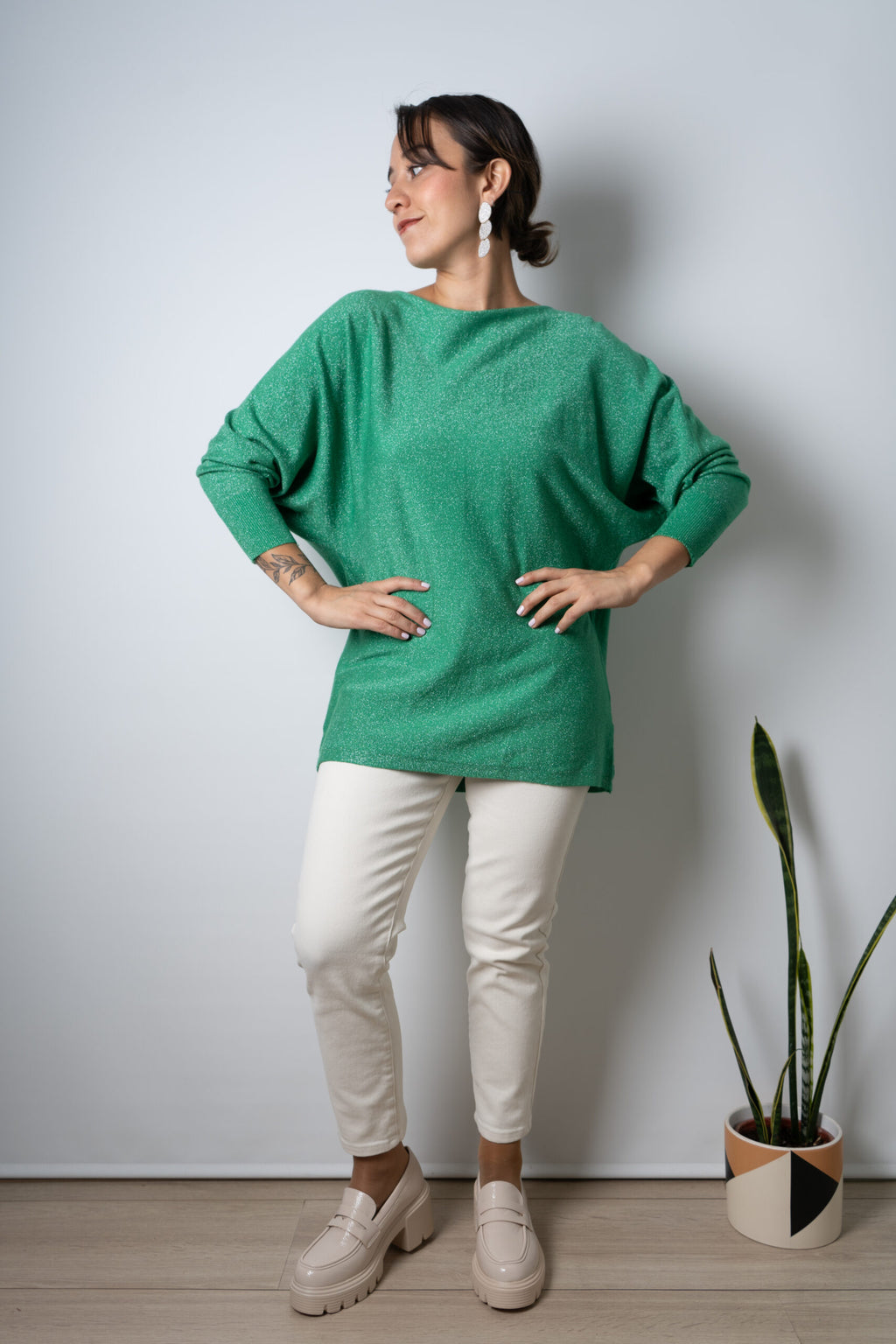 Sweater brillante Flora - Verde