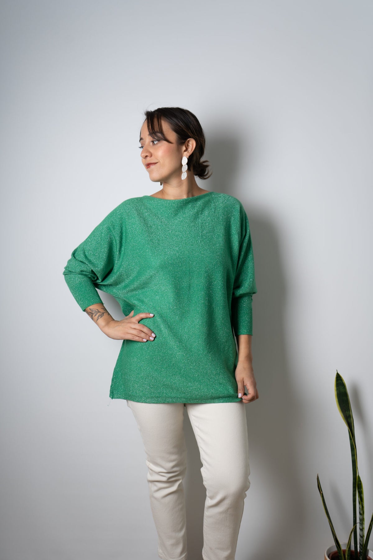 Sweater brillante Flora - Verde