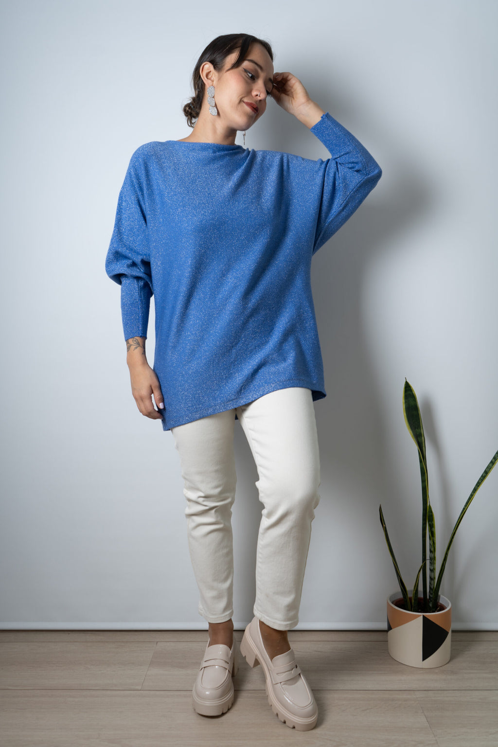 Sweater brillante Flora - Azul