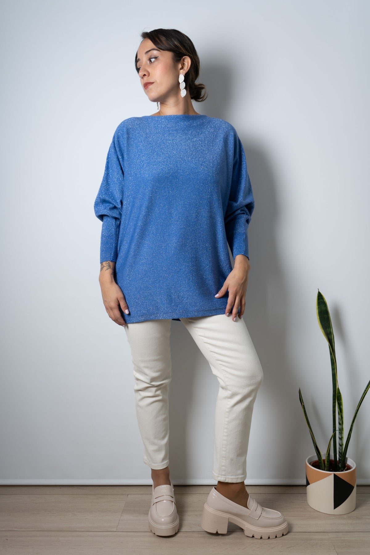 Sweater brillante Flora - Azul