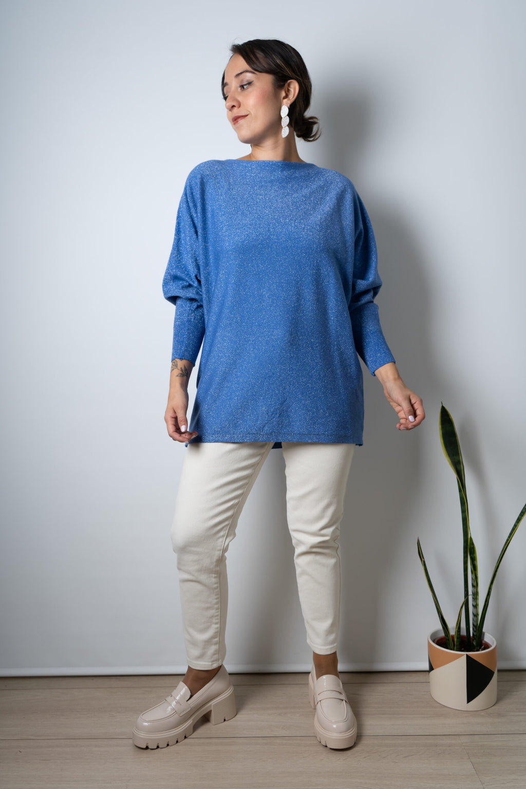 Sweater brillante Flora - Azul