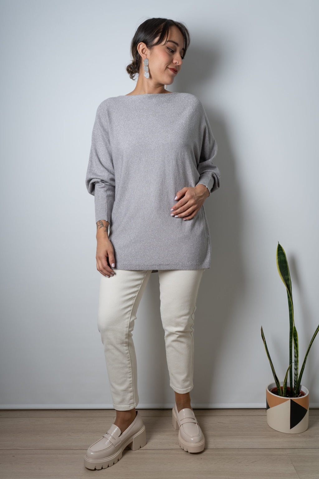 Sweater brillante Flora - Gris