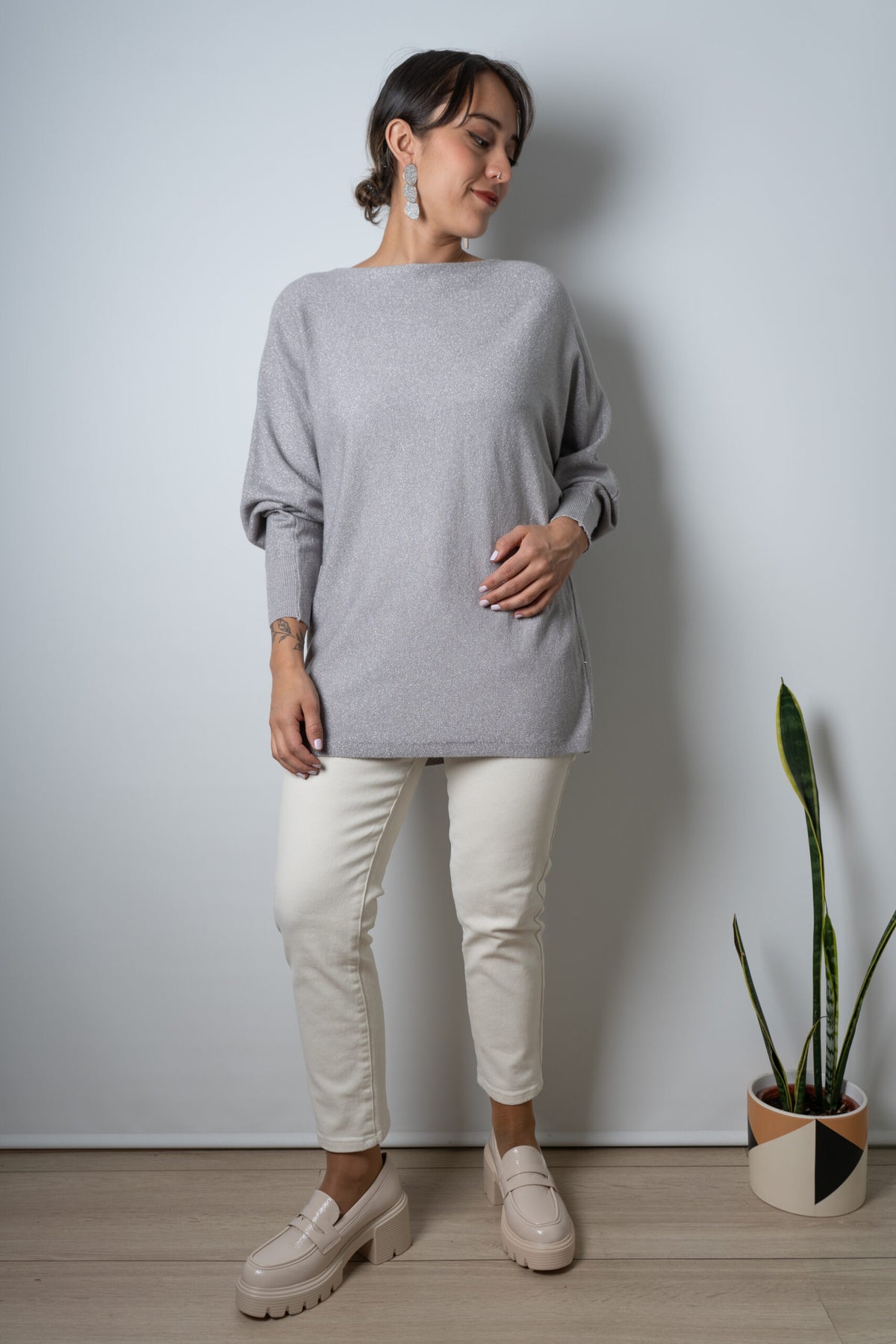 Sweater brillante Flora - Gris