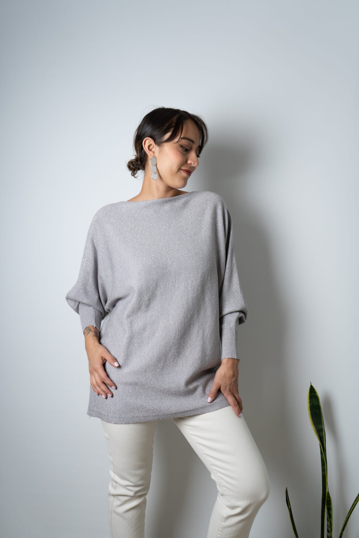 Sweater brillante Flora - Gris