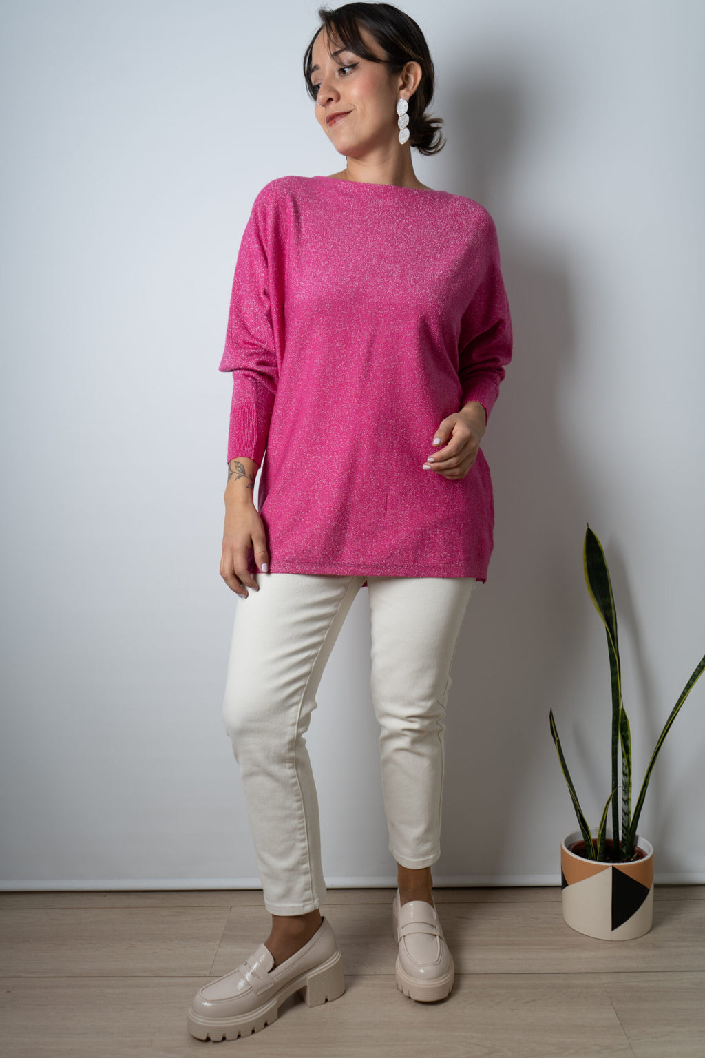 Sweater brillante Flora - Fucsia