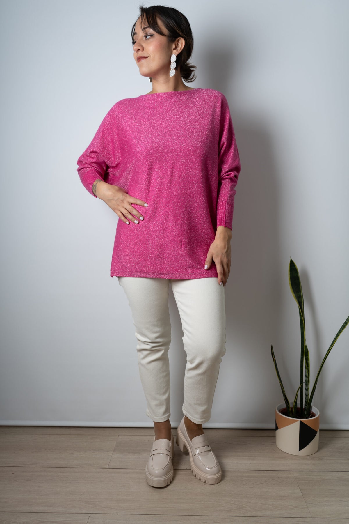 Sweater brillante Flora - Fucsia