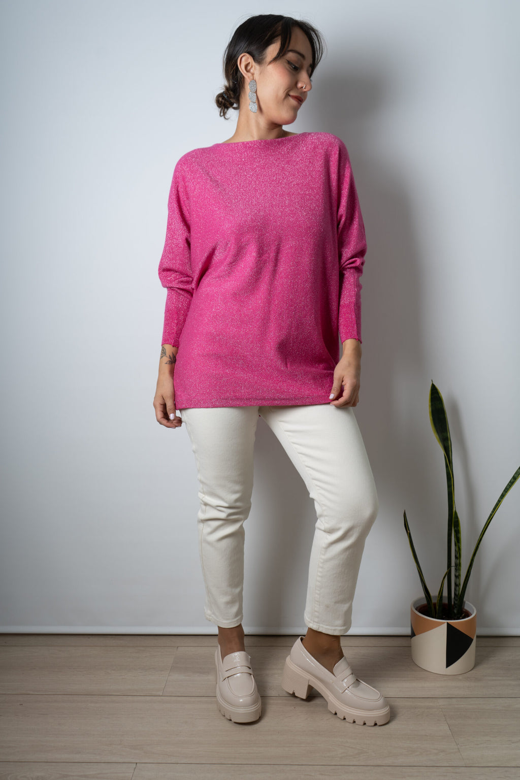 Sweater brillante Flora - Fucsia