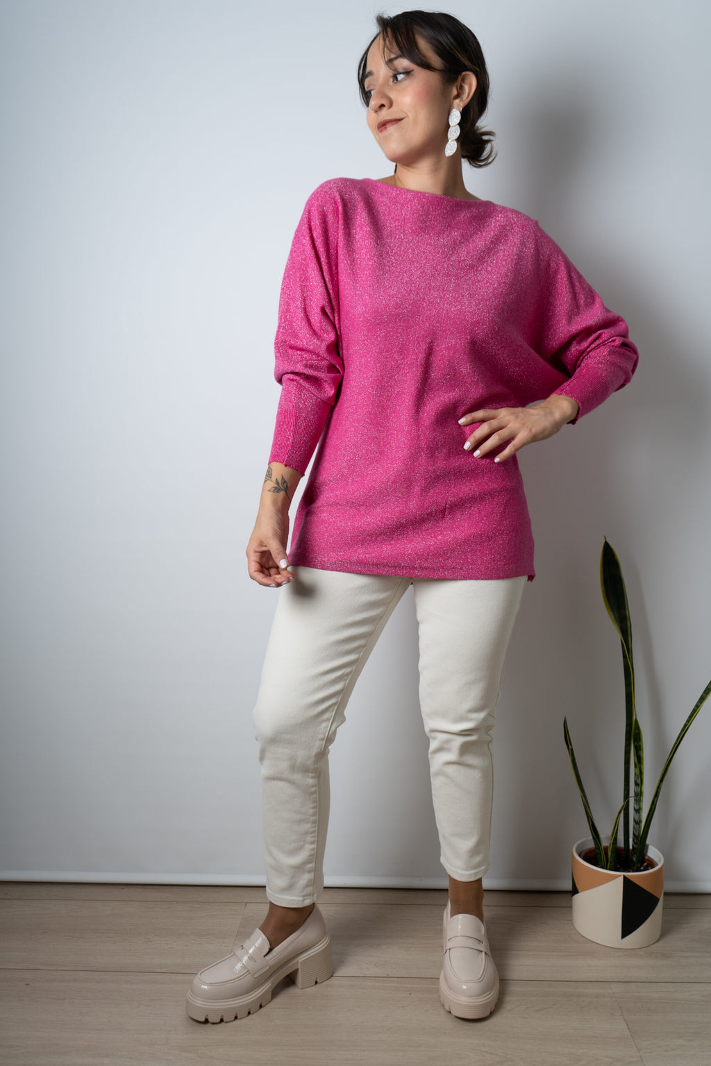 Sweater brillante Flora - Fucsia