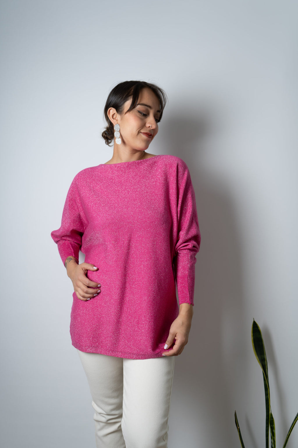 Sweater brillante Flora - Fucsia