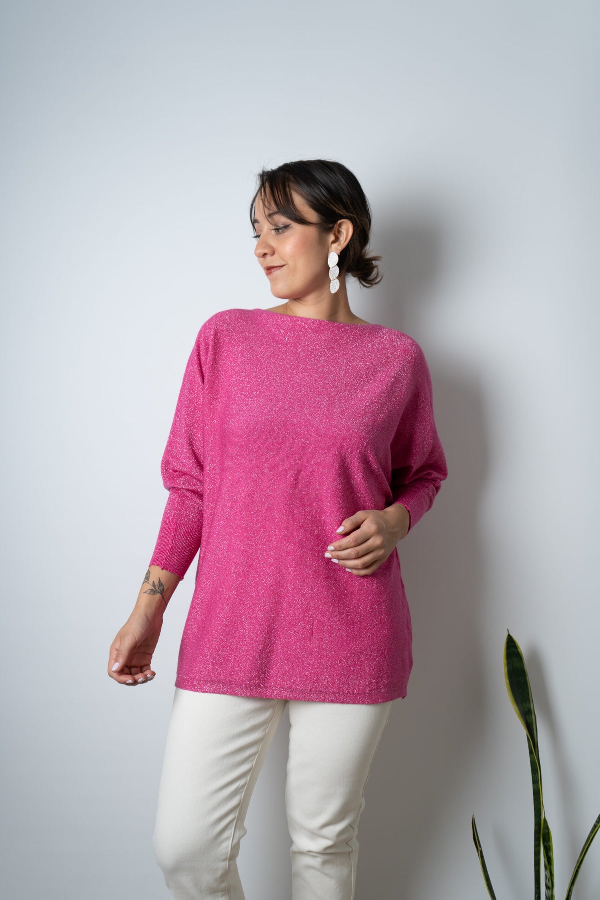 Sweater brillante Flora - Fucsia