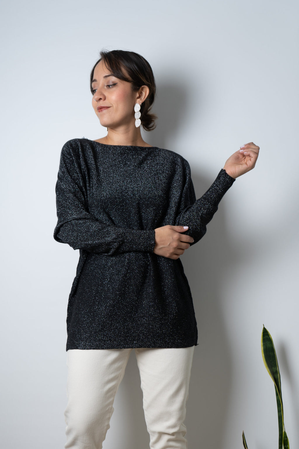 Sweater brillante Flora - Negro