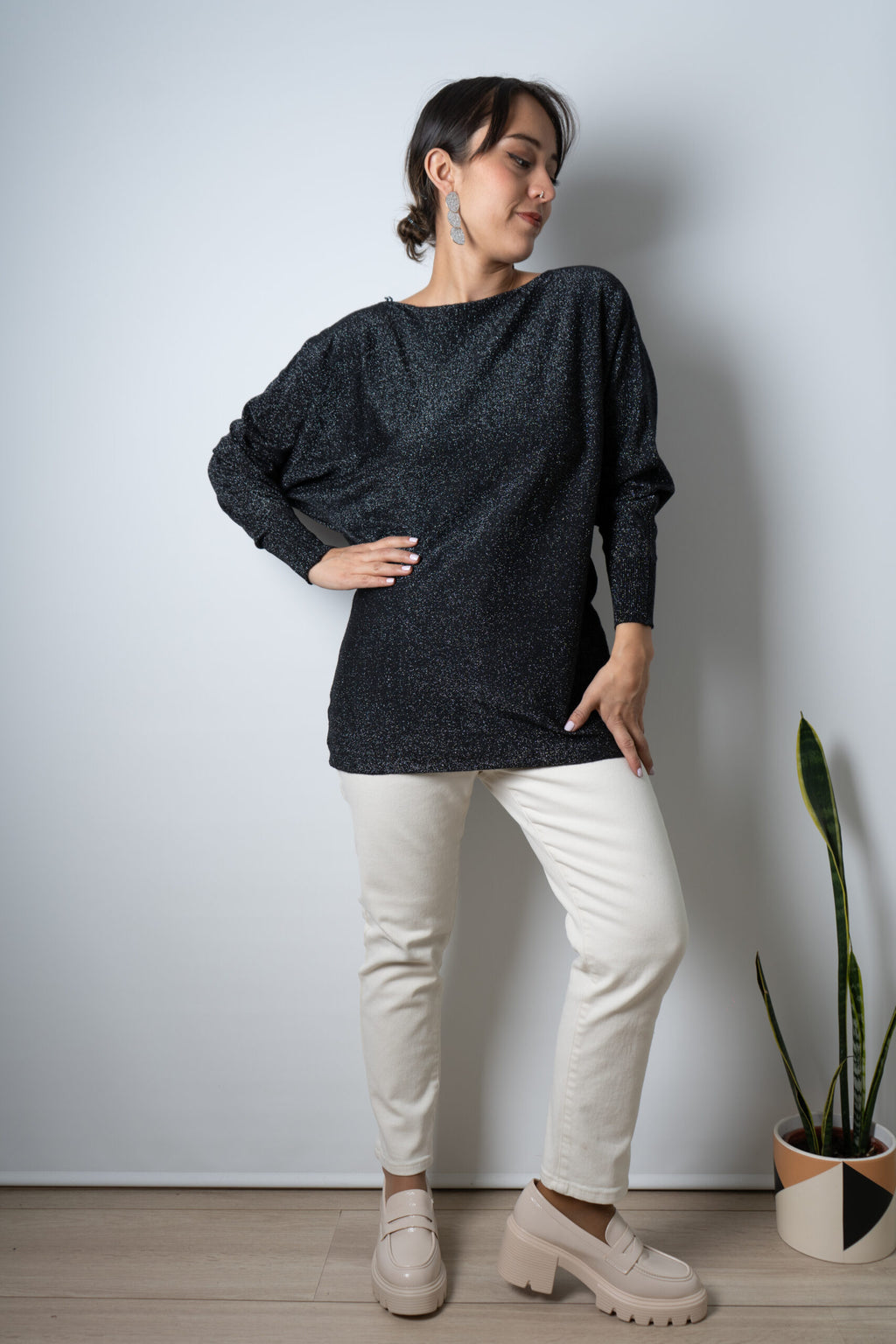Sweater brillante Flora - Negro