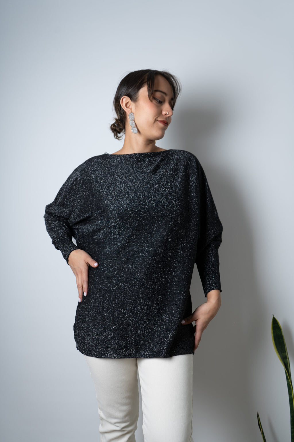 Sweater brillante Flora - Negro