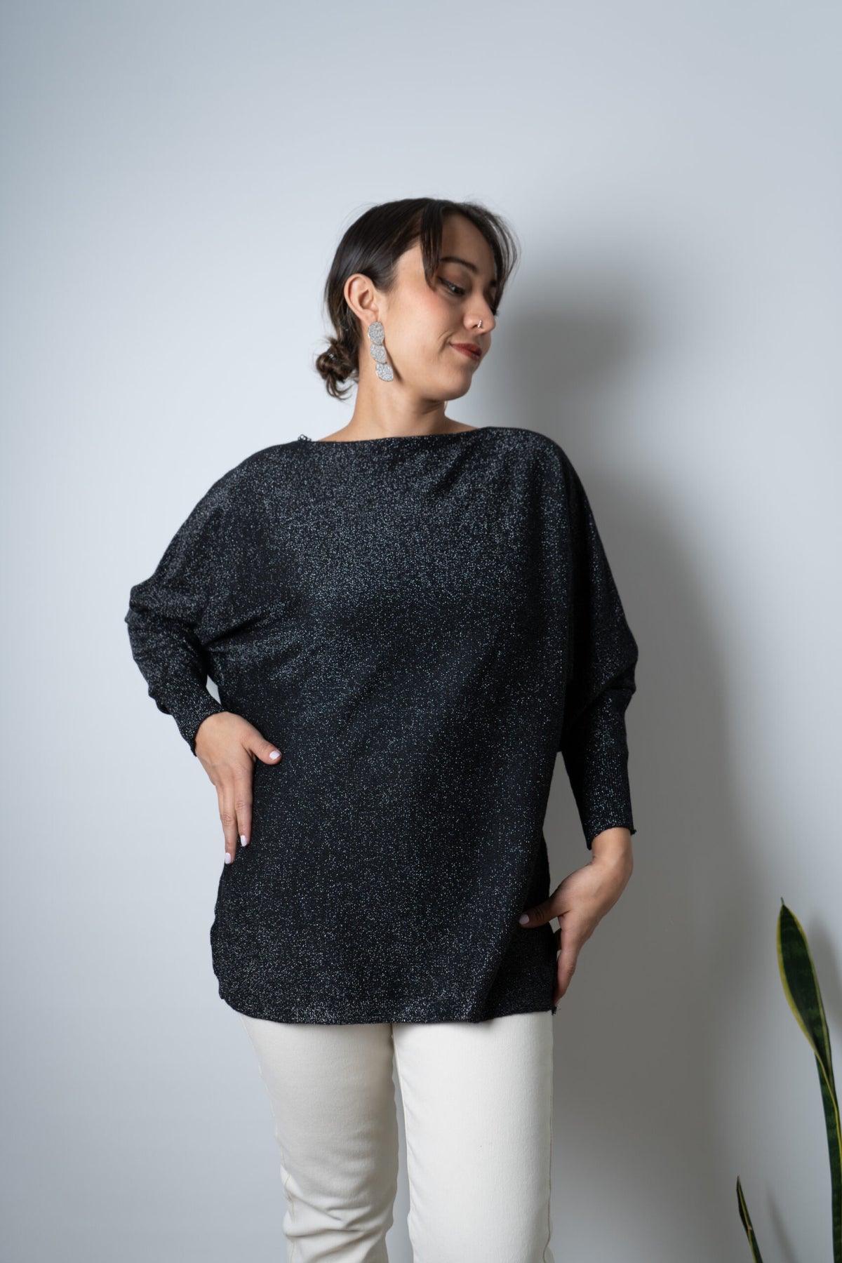 Sweater brillante Flora - Negro