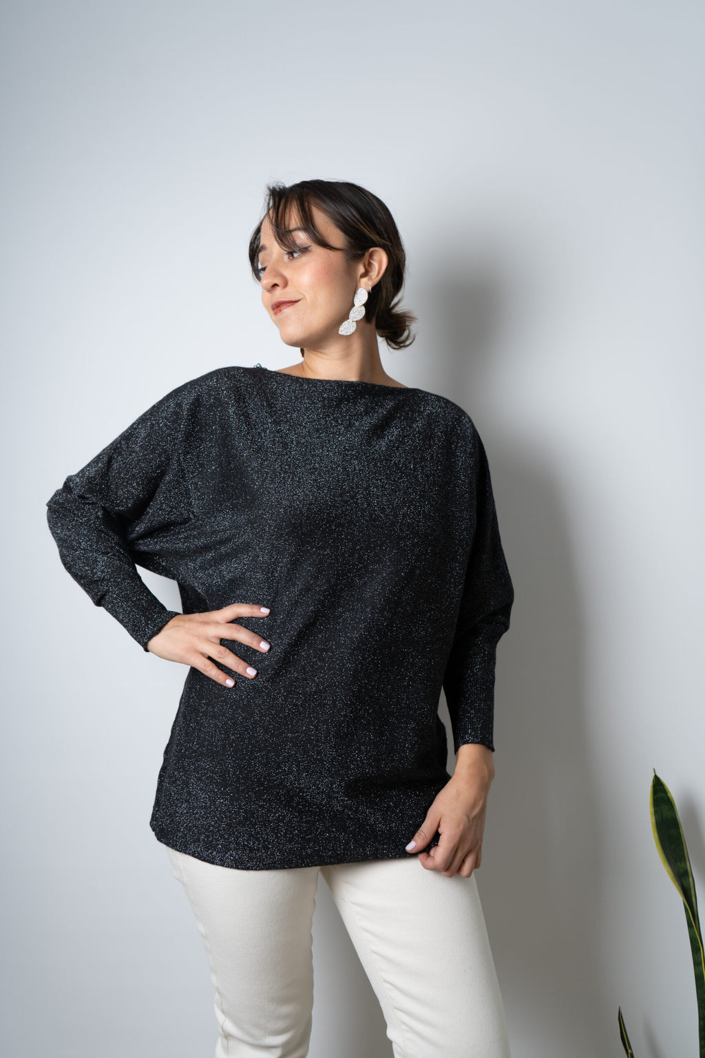Sweater brillante Flora - Negro