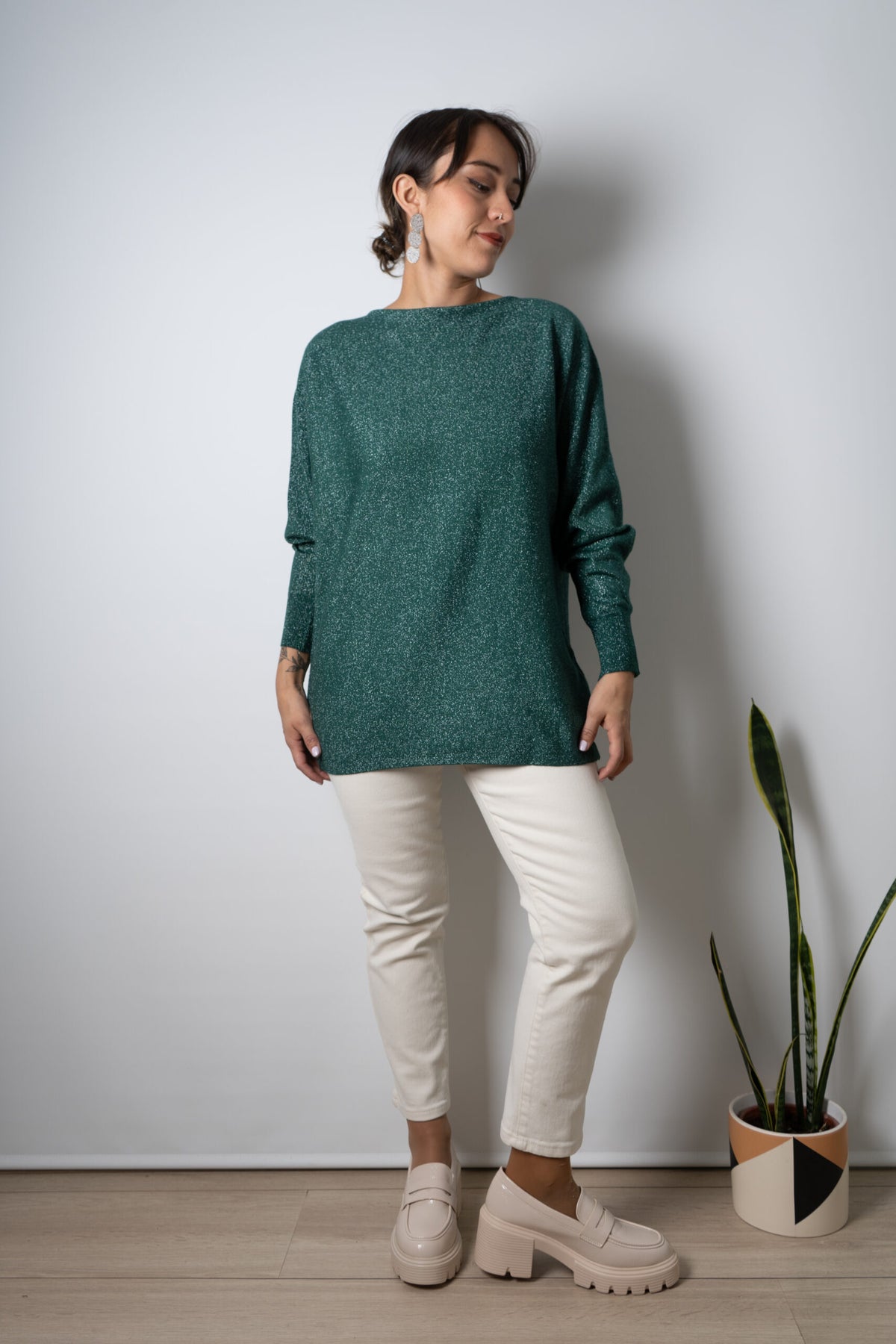 Sweater brillante Flora - Verde oscuro