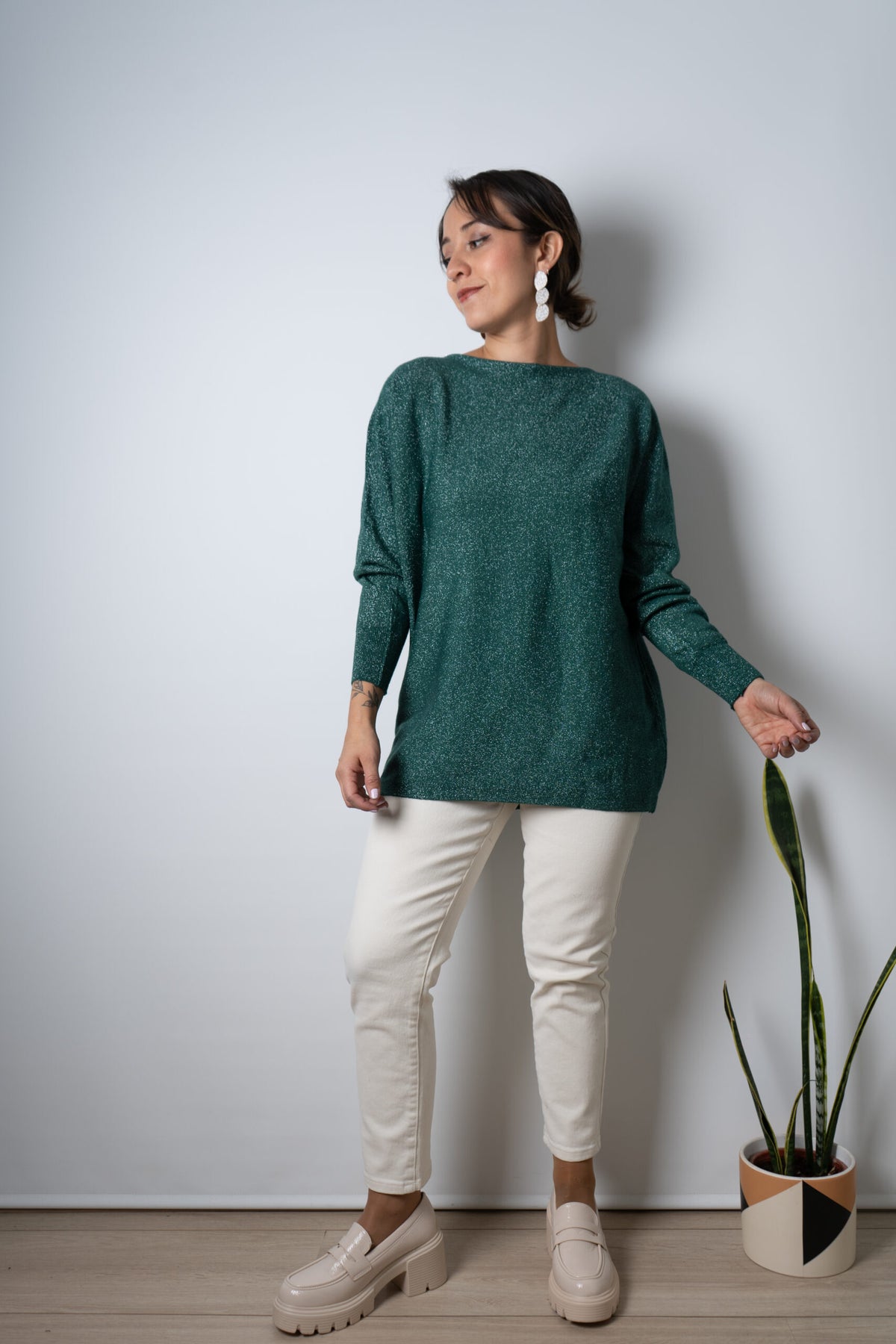 Sweater brillante Flora - Verde oscuro