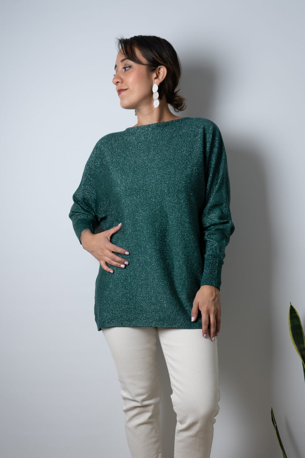 Sweater brillante Flora - Verde oscuro