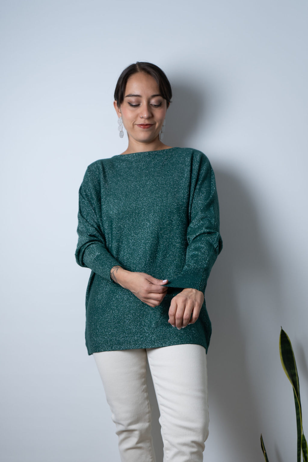 Sweater brillante Flora - Verde oscuro