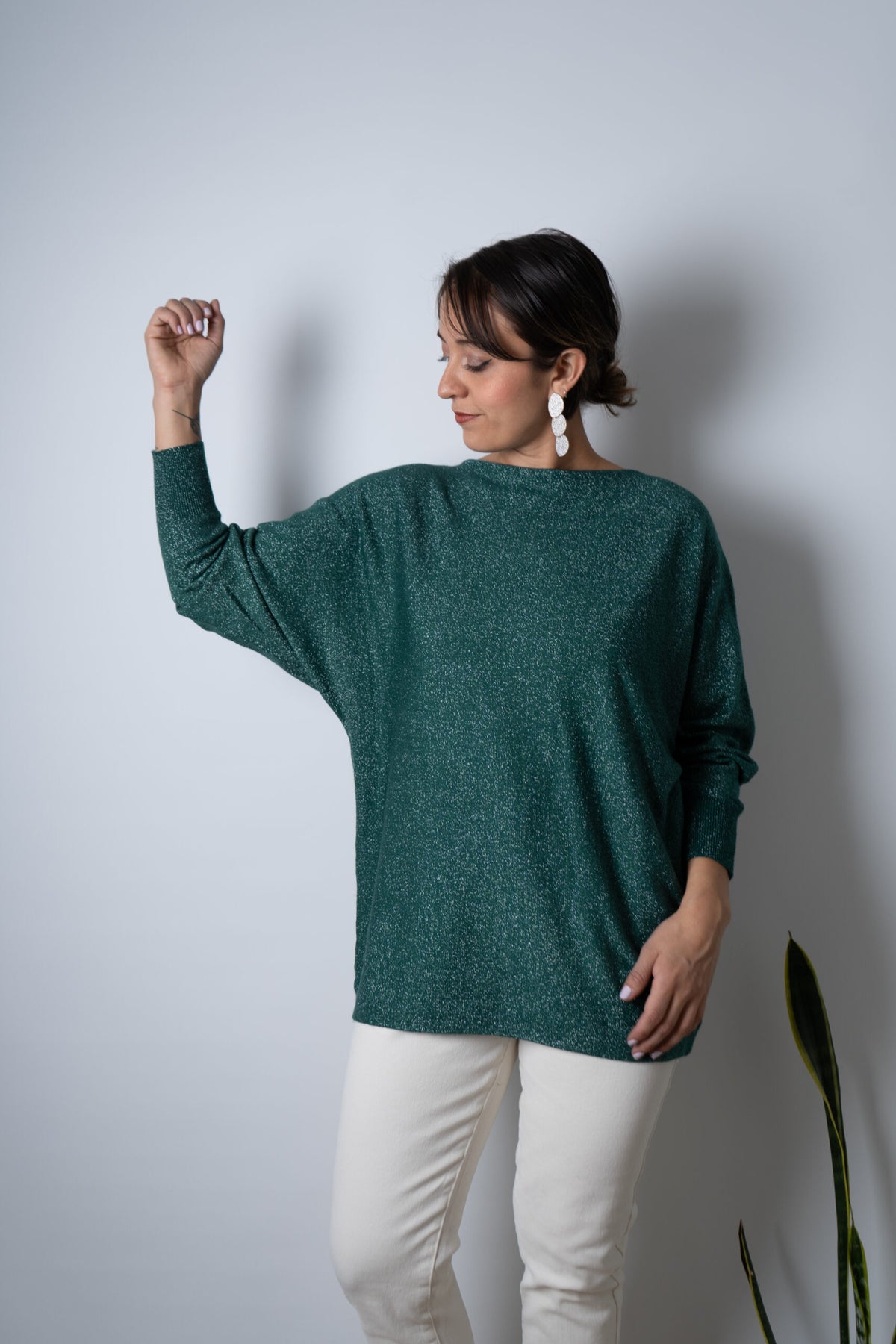 Sweater brillante Flora - Verde oscuro