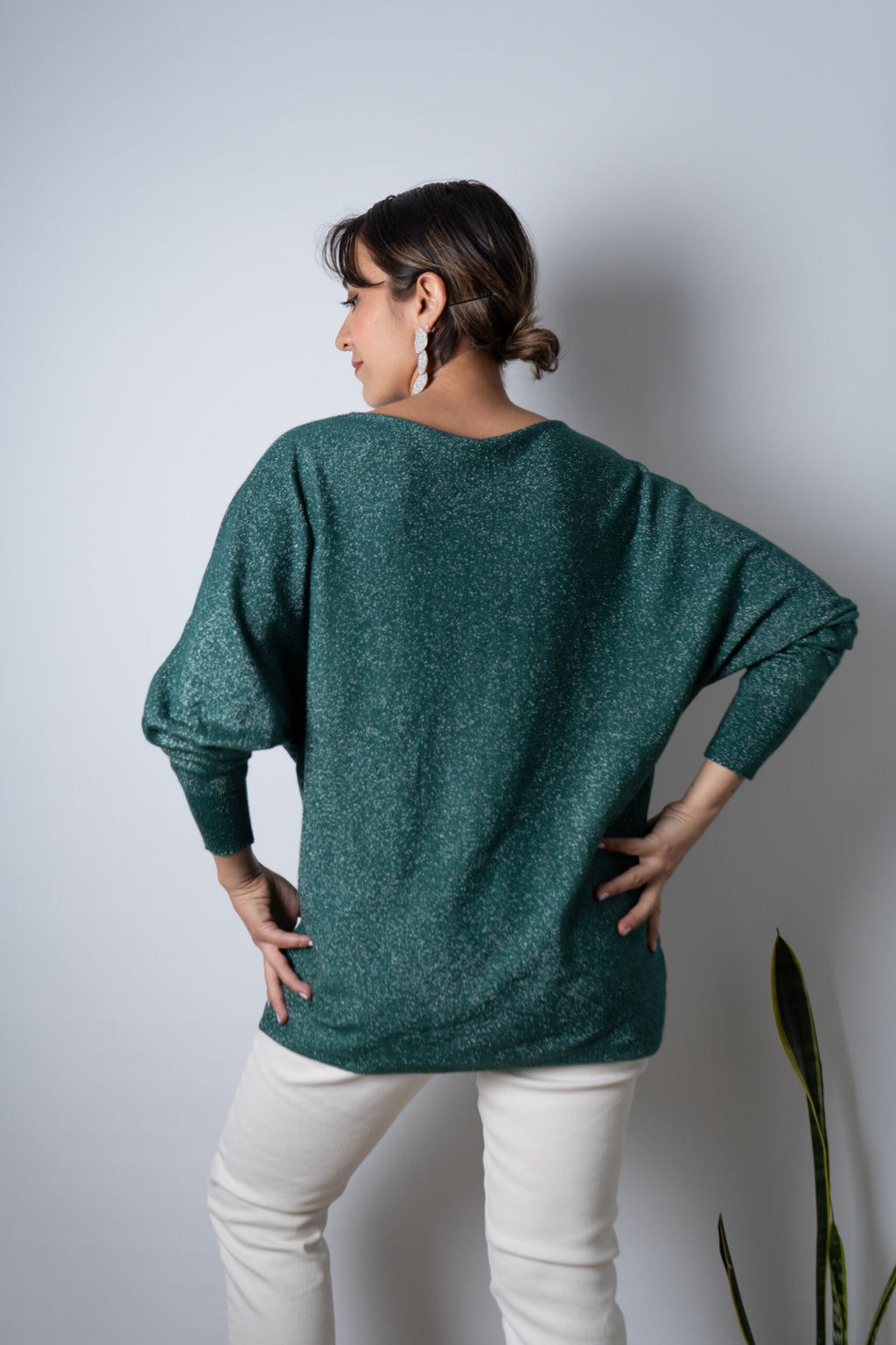 Sweater brillante Flora - Verde oscuro