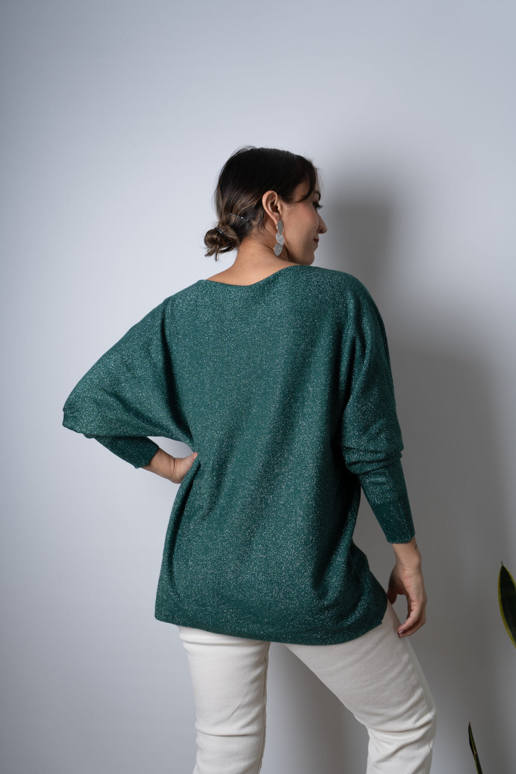 Sweater brillante Flora - Verde oscuro