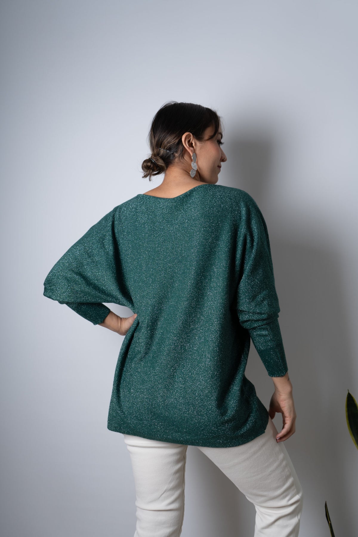 Sweater brillante Flora - Verde oscuro