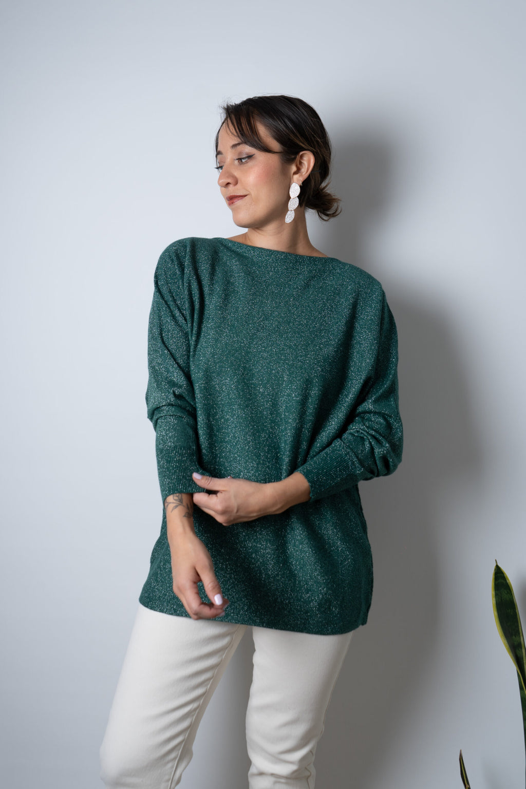 Sweater brillante Flora - Verde oscuro