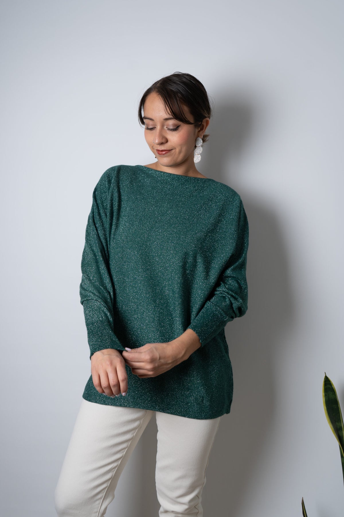 Sweater brillante Flora - Verde oscuro