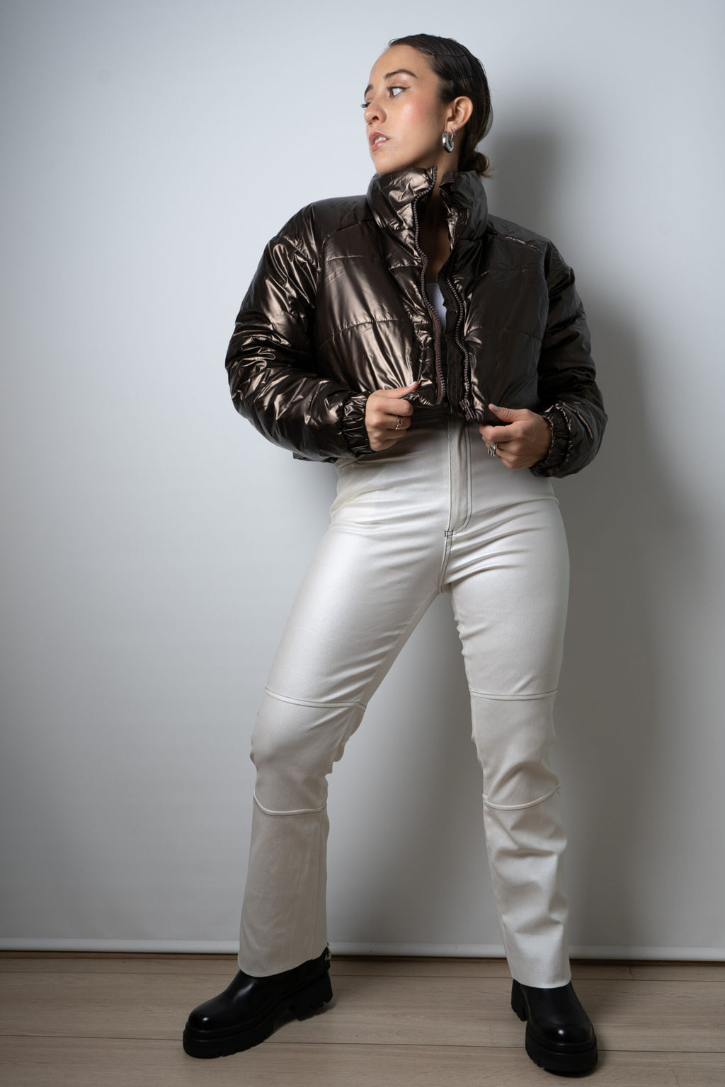 Chaqueta Puffa Metalizada - Café