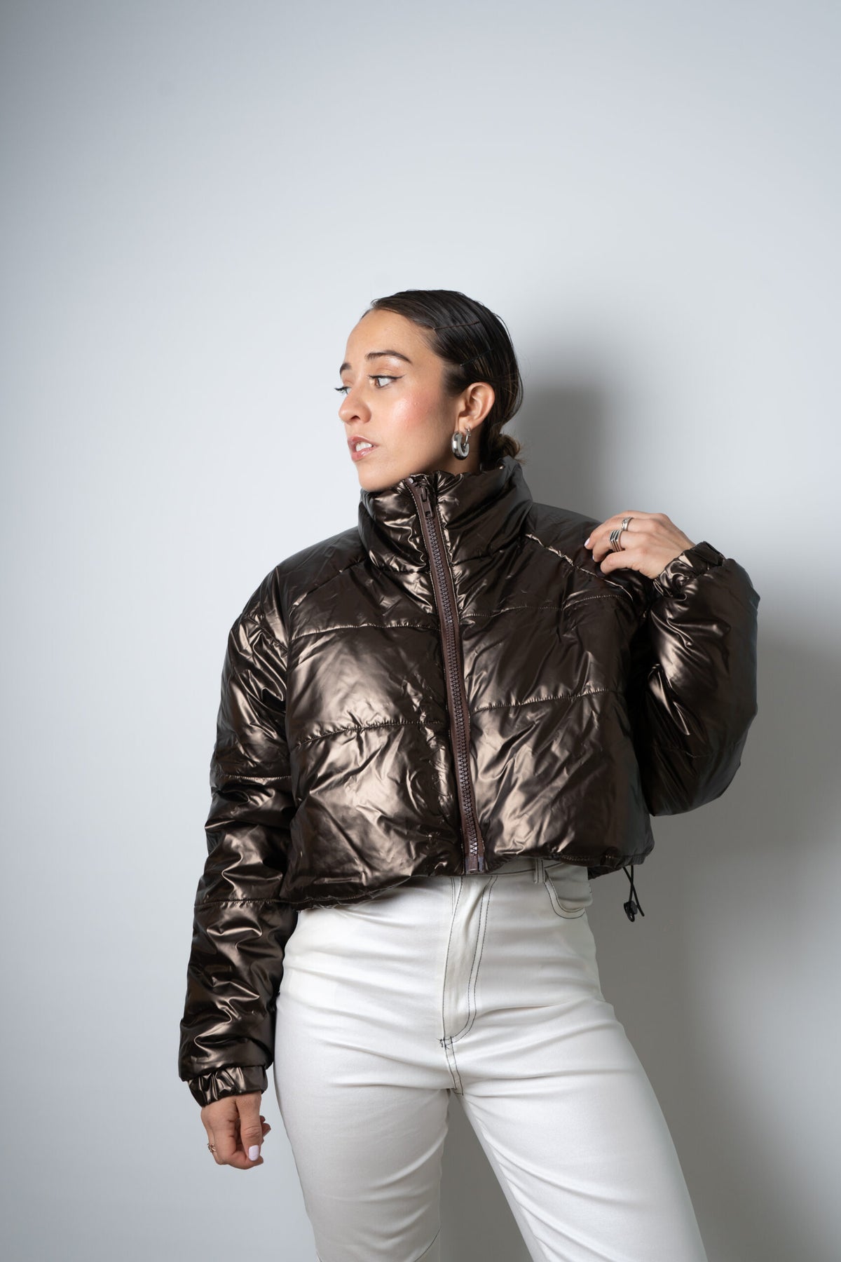 Chaqueta Puffa Metalizada - Café