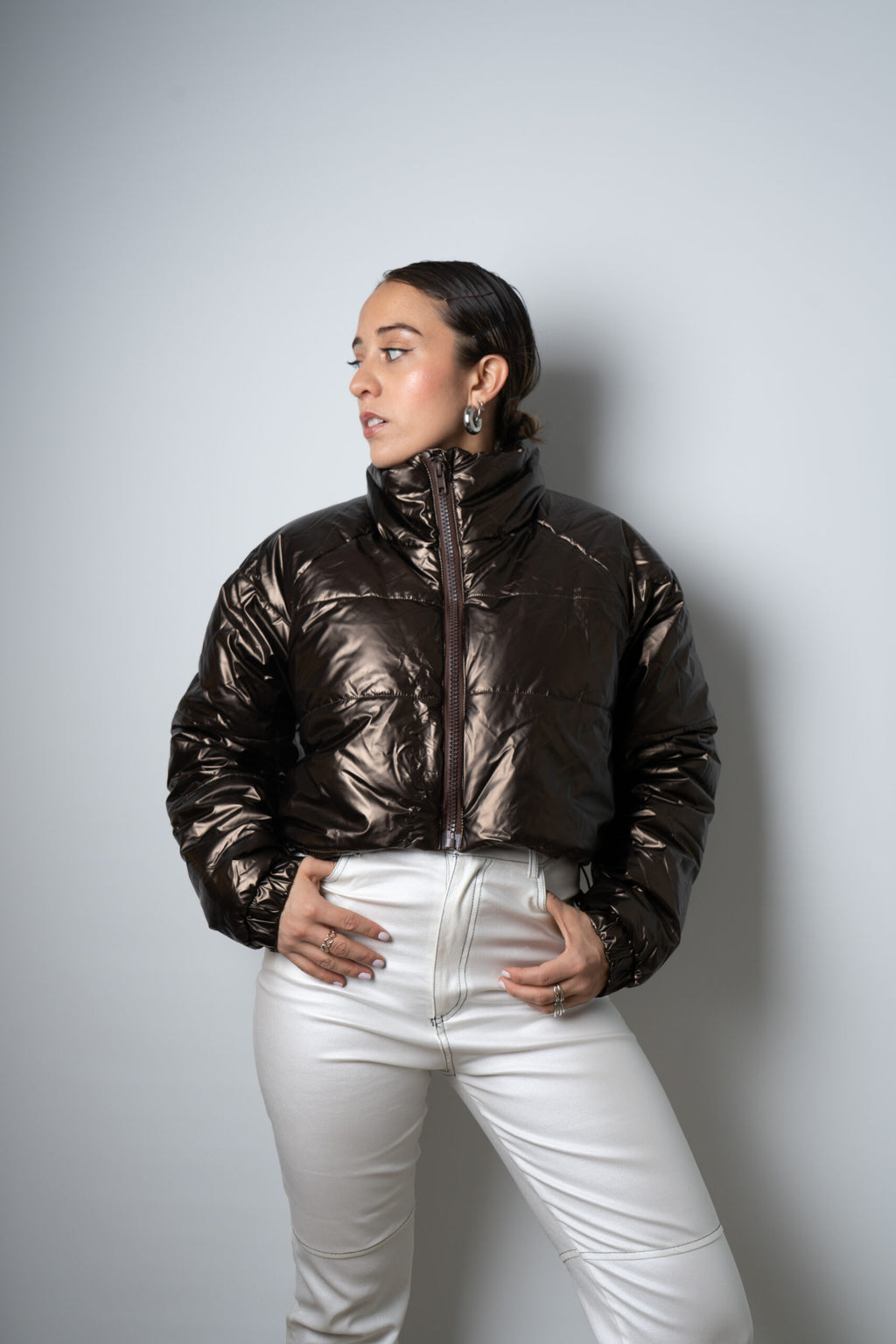 Chaqueta Puffa Metalizada - Café