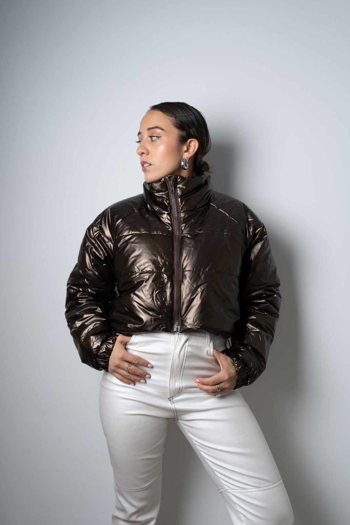 Chaqueta Puffa Metalizada - Café
