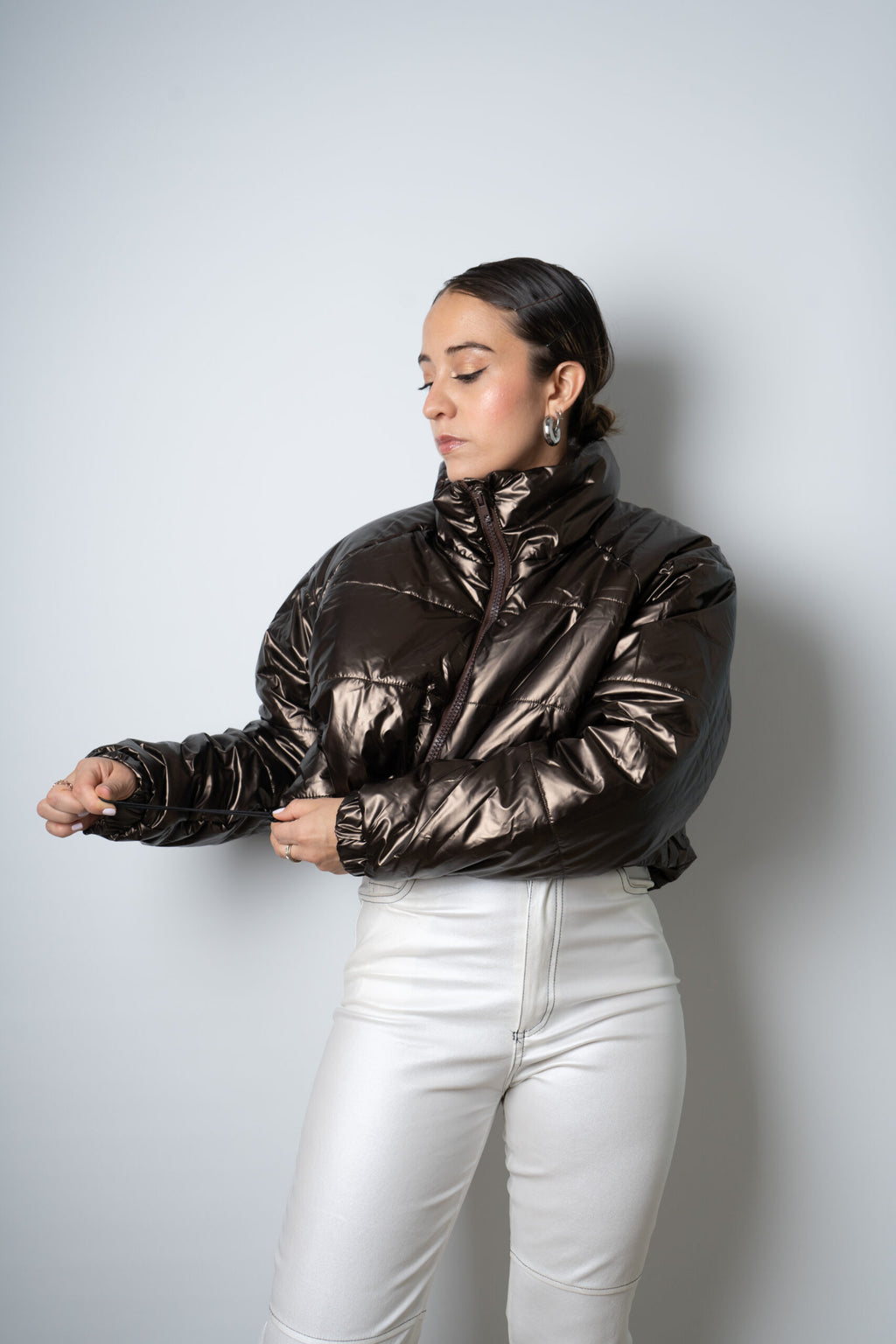 Chaqueta Puffa Metalizada - Café