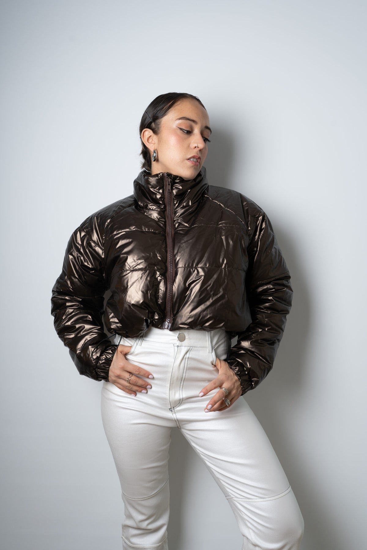 Chaqueta Puffa Metalizada - Café