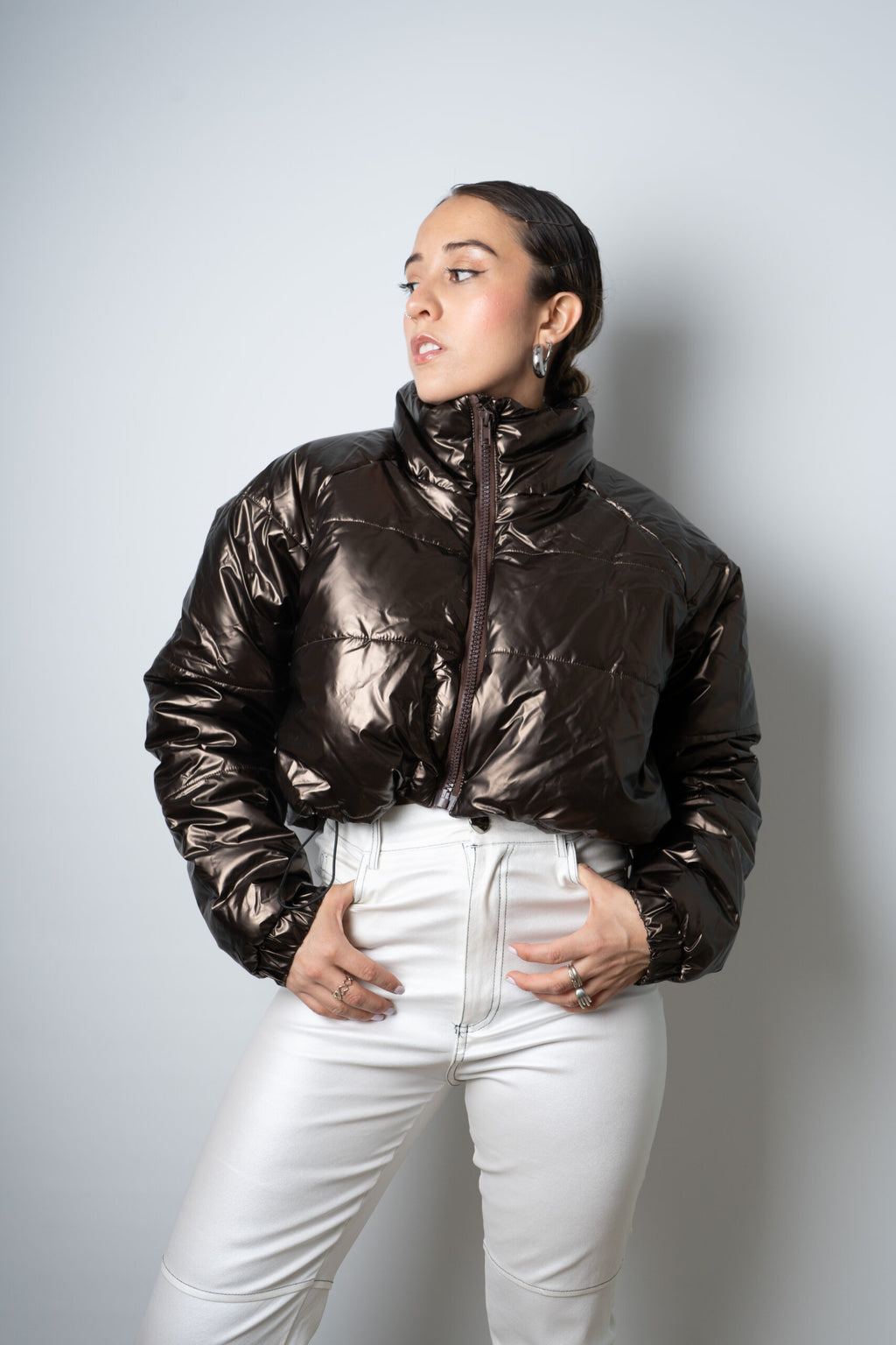 Chaqueta Puffa Metalizada - Café