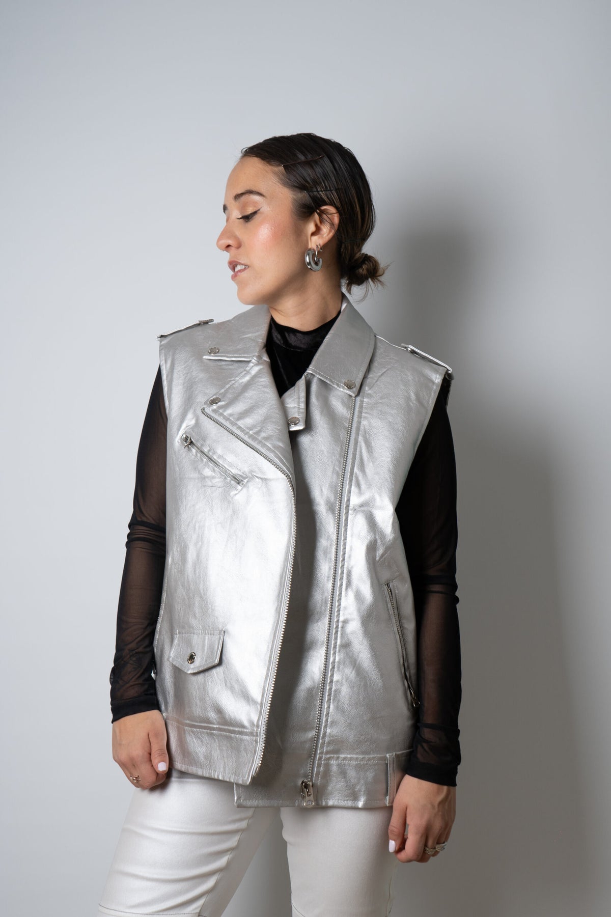 Chaqueta Aviadora - sin mangas- Plateada