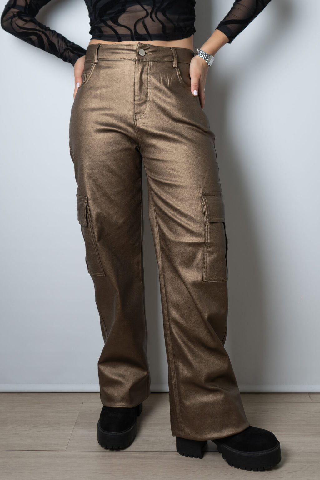 Pantalón Cargo Metalizado - Café