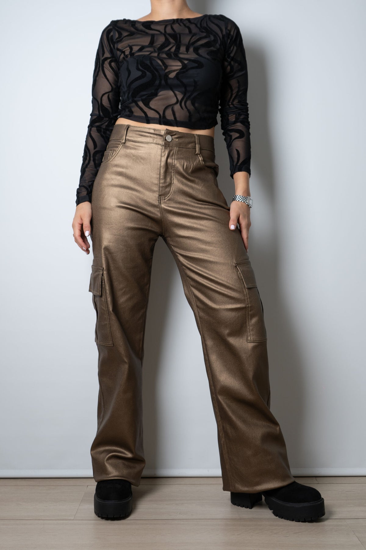 Pantalón Cargo Metalizado - Café