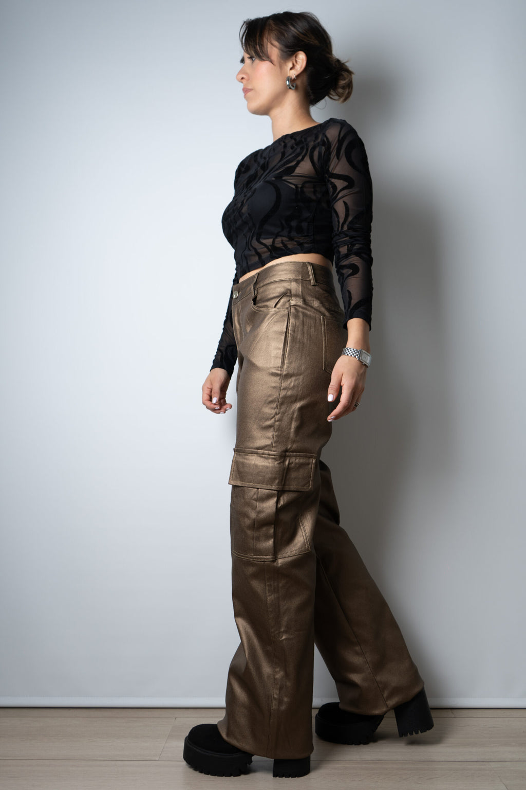 Pantalón Cargo Metalizado - Café