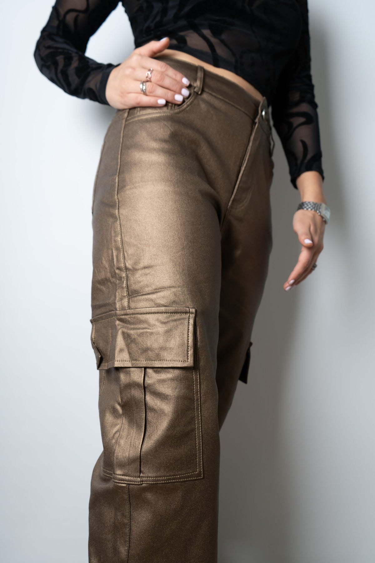 Pantalón Cargo Metalizado - Café