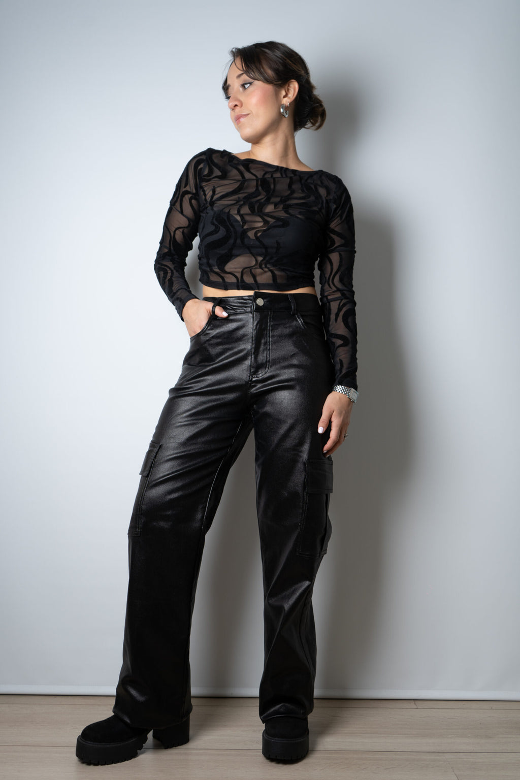 Pantalón Cargo Metalizado - Negro
