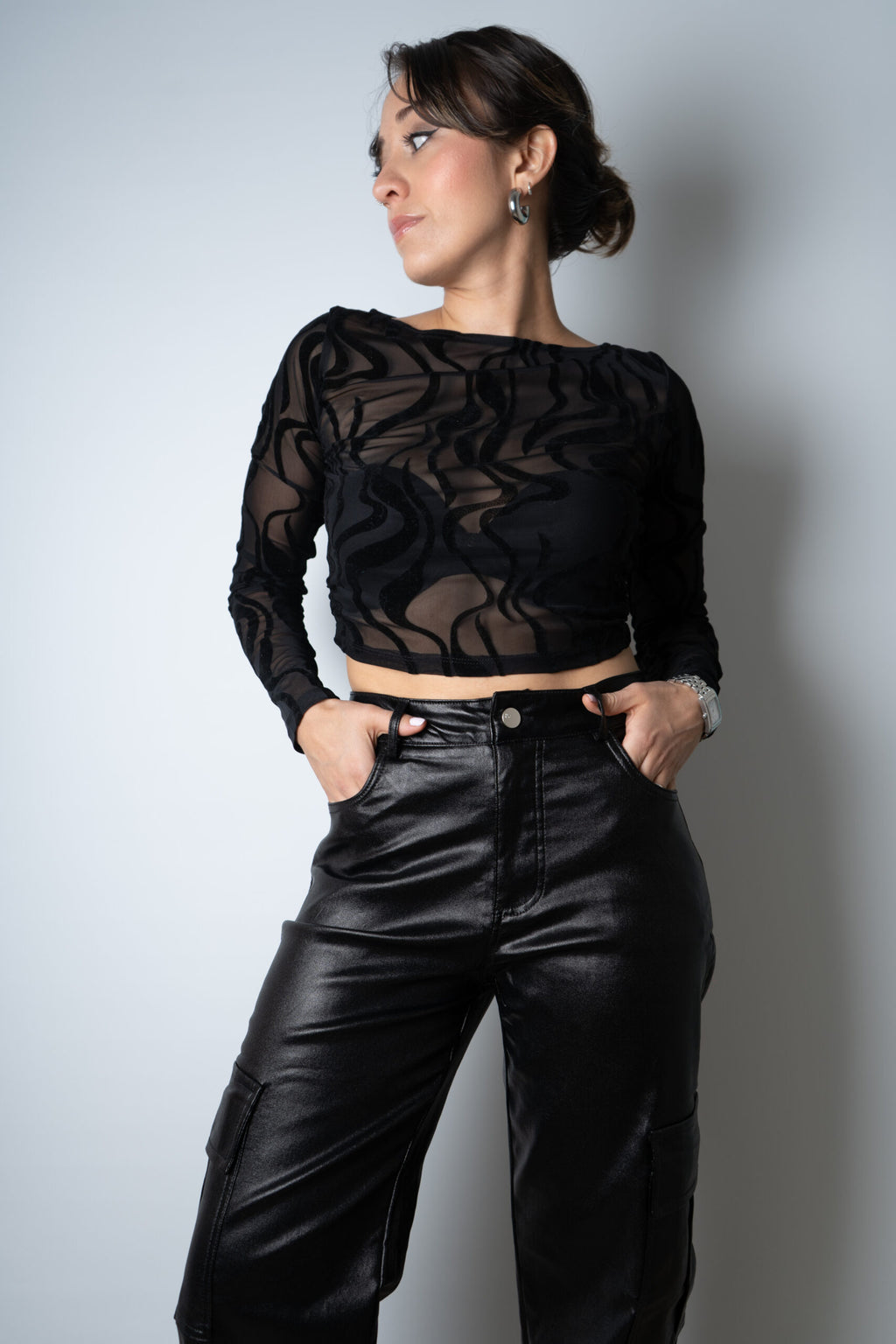 Pantalón Cargo Metalizado - Negro
