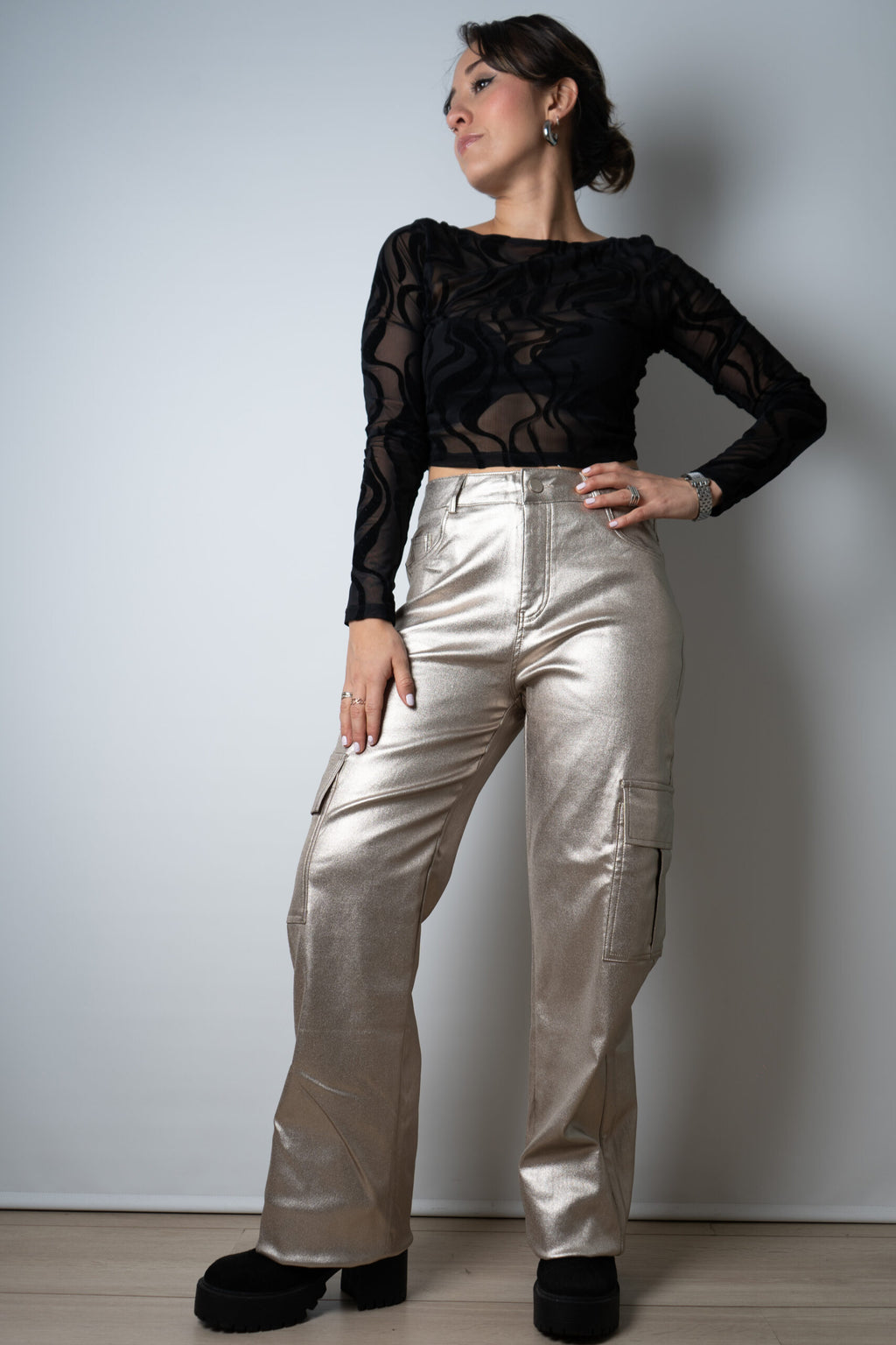Pantalón Cargo Metalizado - Gold