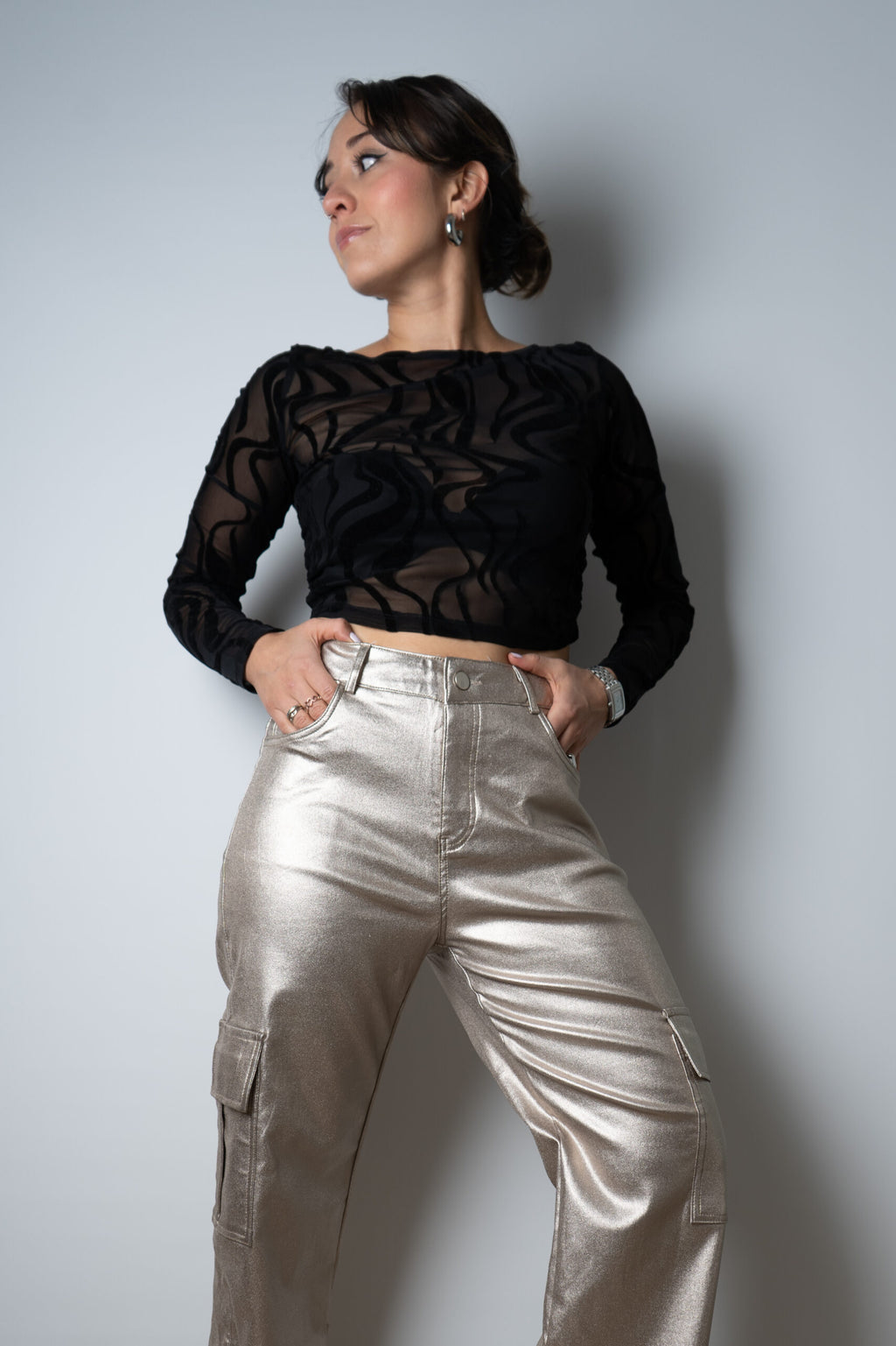Pantalón Cargo Metalizado - Gold