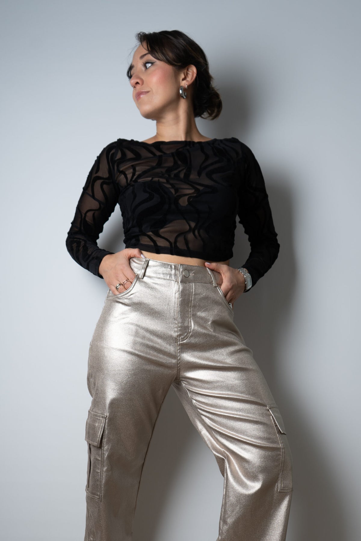 Pantalón Cargo Metalizado - Gold