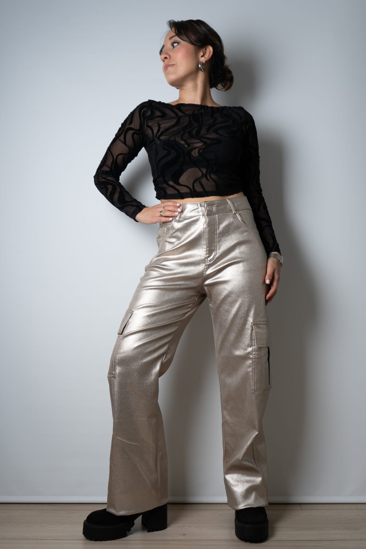 Pantalón Cargo Metalizado - Gold